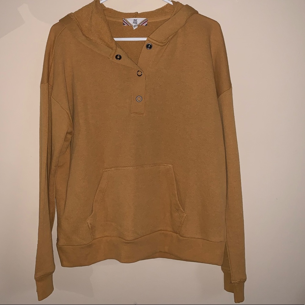 Soft, mustard quarter button up hoodie